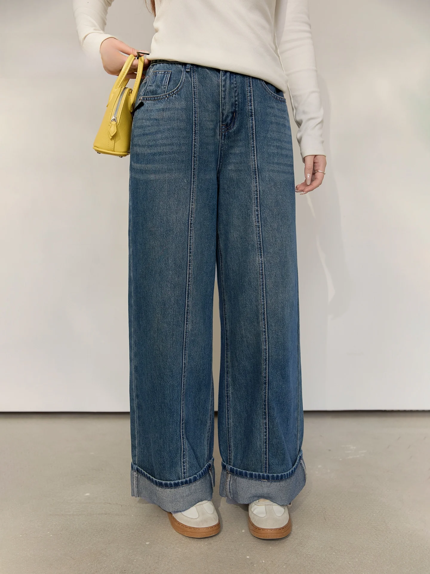 

Женские джинсы DM00 больших размеров, модные, утягивающие, с широкими штанинами, весенние, повседневные, с высокой талией, из смесового хлопка, для полных женщин