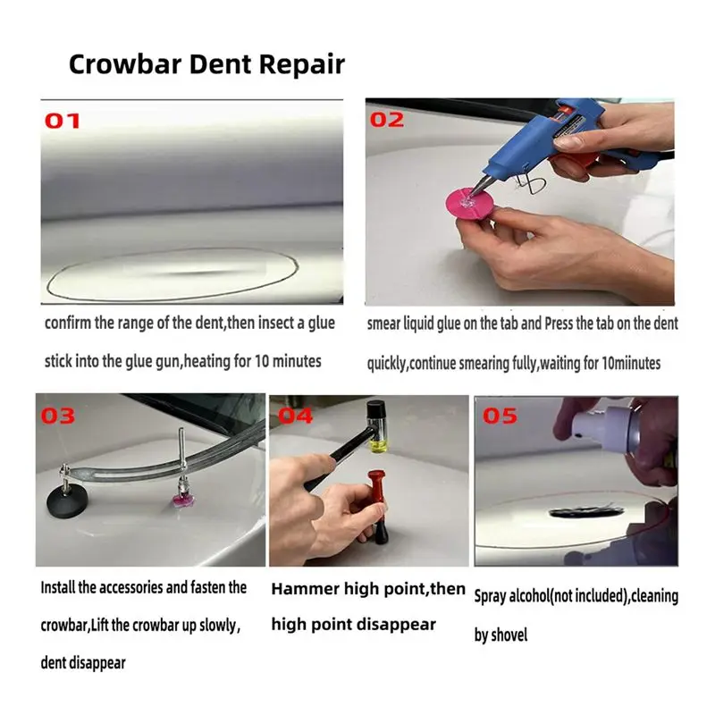 【~ NEW A43I】66Pcs/Set Car Paintless Dent Removal Kit, Auto- Damage Repair Arc Crowbar Puller-Lifter Rods Tools EU Plug