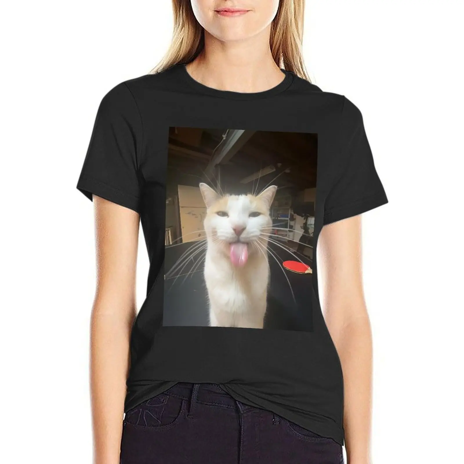 Bleh Cat:P T-Shirt letni top z grafiką obcisłe koszulki dla kobiet