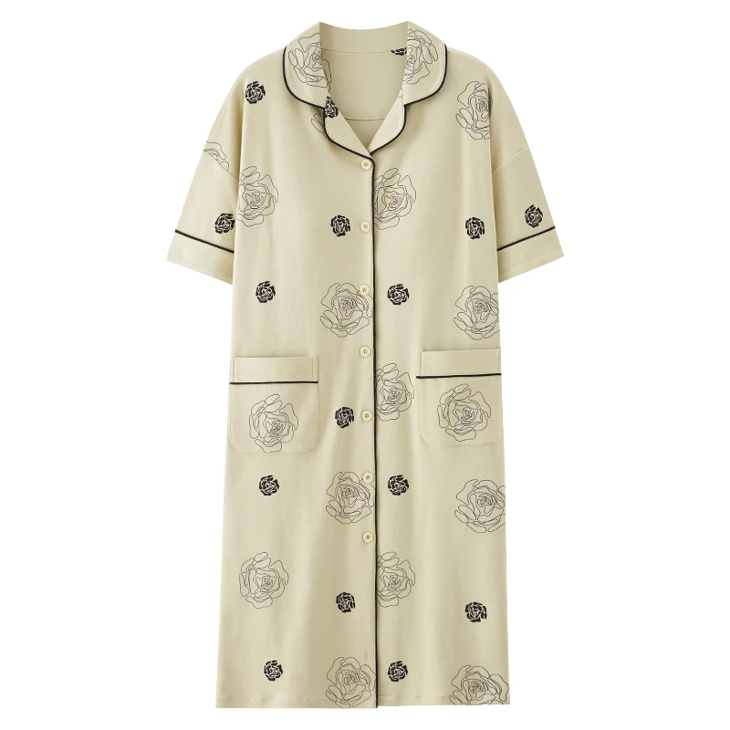 Summer With Chest Pads Nightdress V-Neck Cotton Casual Tracksuit Pijamas Mujer Big Yards Skirt Nightgowns Sleepwear Home Dress