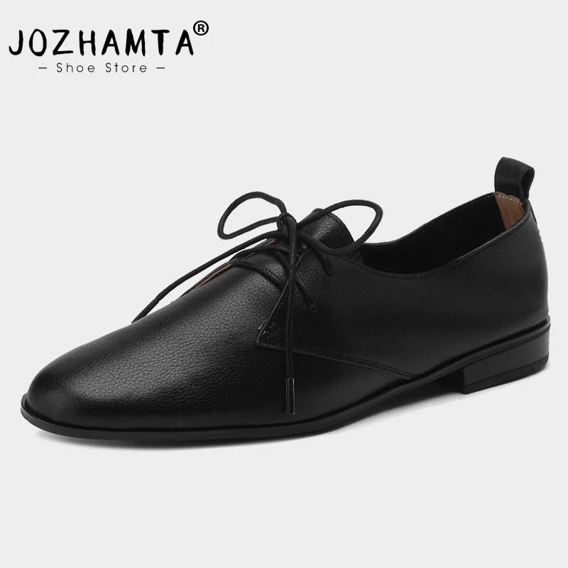 JOZHAMTA Women Casual Flats Shoes Genuine Leather Soft Comfort Low Heels Loafers Shoes Spring 2025 Office Lady Daily Size 34-40