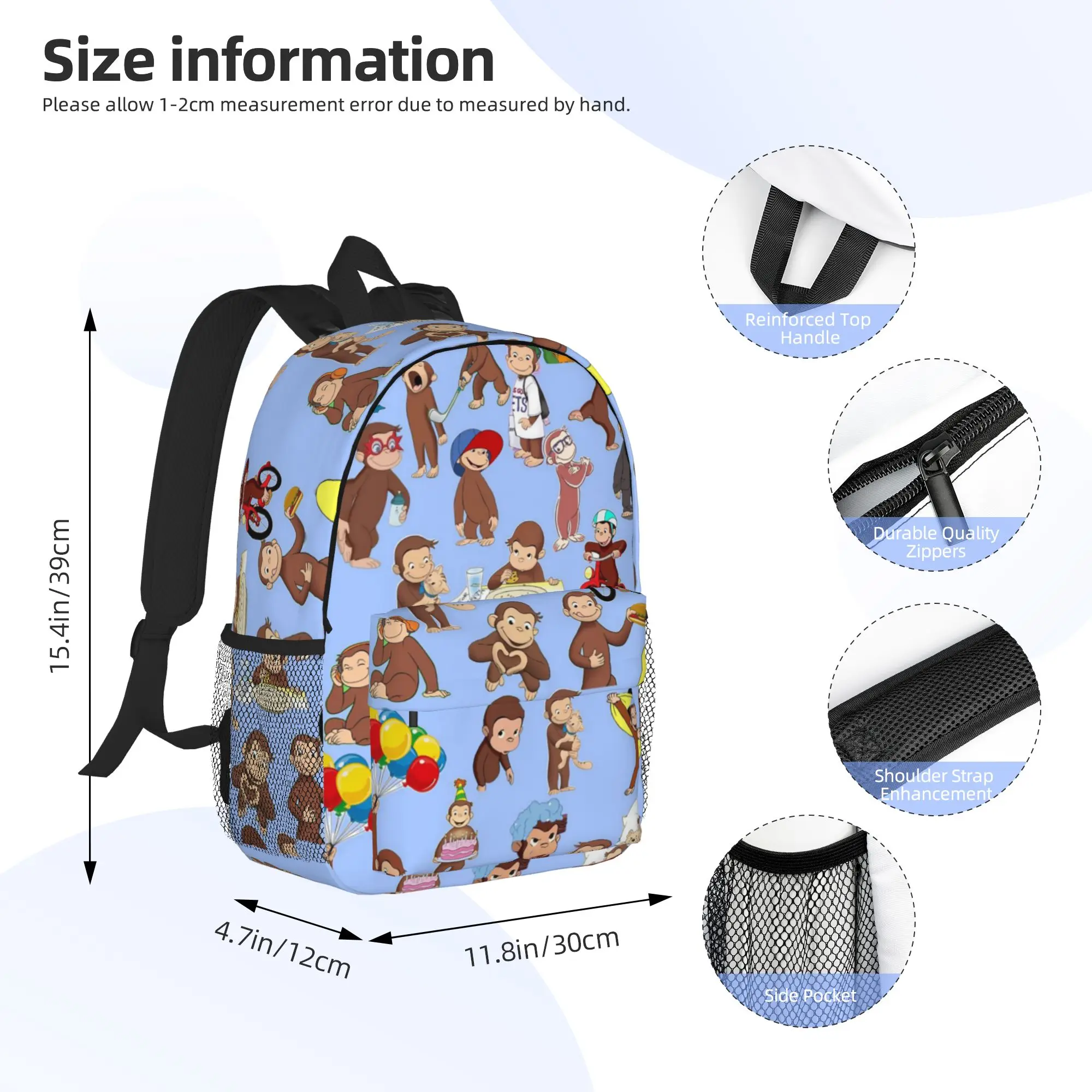 Anime Curious George Monkey Backpack Hot Sale Daypack Large Capacity Boys Girls BookBag Shoulder Bags for Men Women School Bag