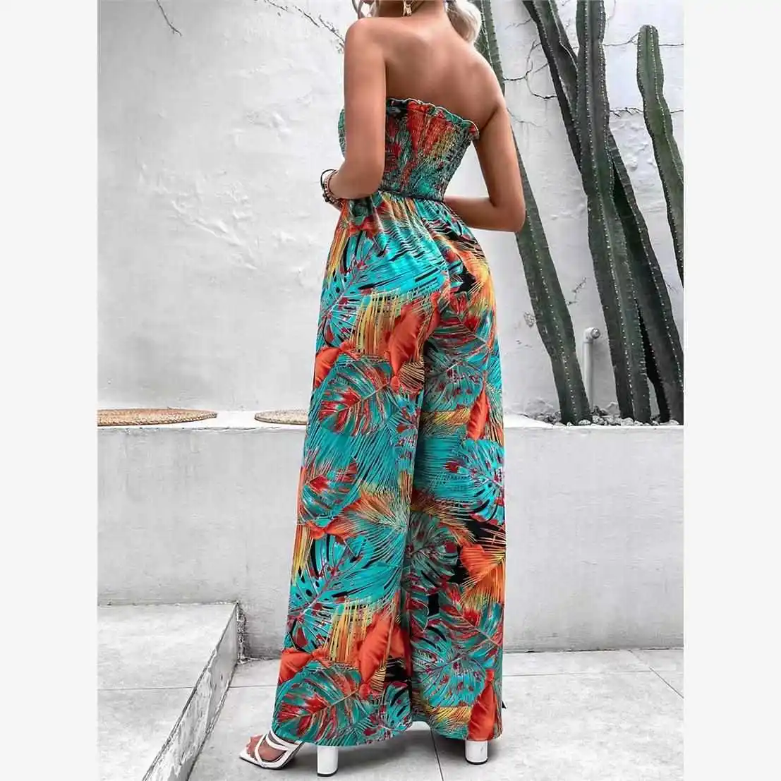 بنطلون نسائي صيفي جديد مثير بدون أكمام مع طباعة وخصر مرتفع وساق واسعة بأسلوب الشارع #2