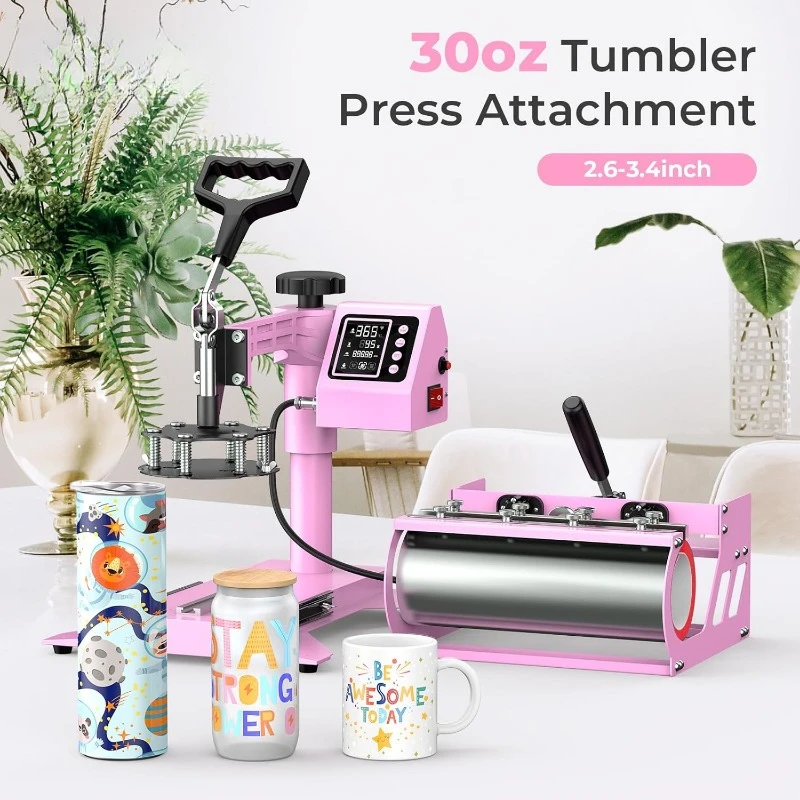 Pro 15x15 Heat Press with 30 OZ Tumbler Attachment, 8in1 Combo Tumbler Heat Press for T-Shirts, Tumblers Glass Cans Mugs Hats