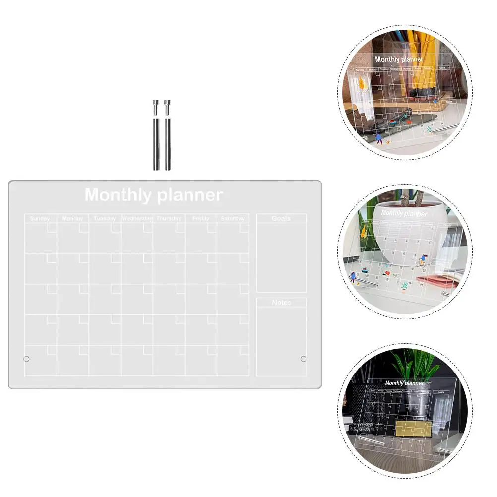 Multi-function Acrylic Note Board Desk Dry Erase Message Whiteboard 2x7cm Ad Nails 6xPens Reusable Smooth Practical Gift