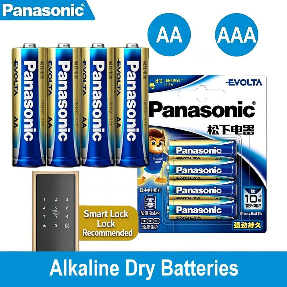 Panasonic EVOLTA Pilas Alcalinas 1.5V AA AAA LR6 LR03 4-40PCS Para Cerradura Inteligente 10 Años Vida Útil Anti-Fugas Sin Mercurio Alta Durabilidad Juguetes Cámara Linterna