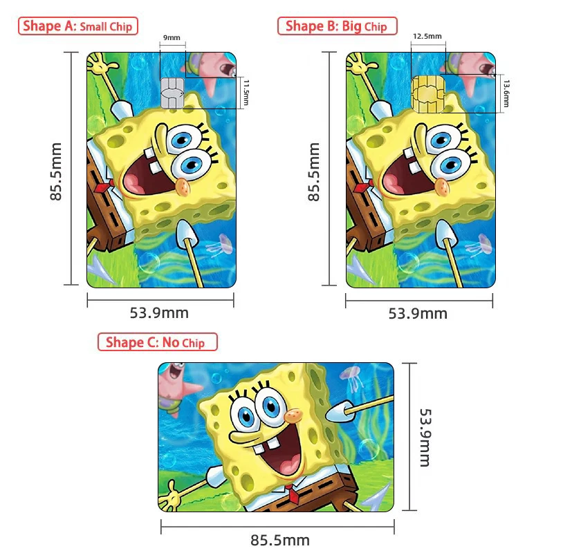 TV Animation SpongeBob Credit Card Skin Matte Stickers for VISA JCB and Mastercard woman Cartoon ACG Decorate