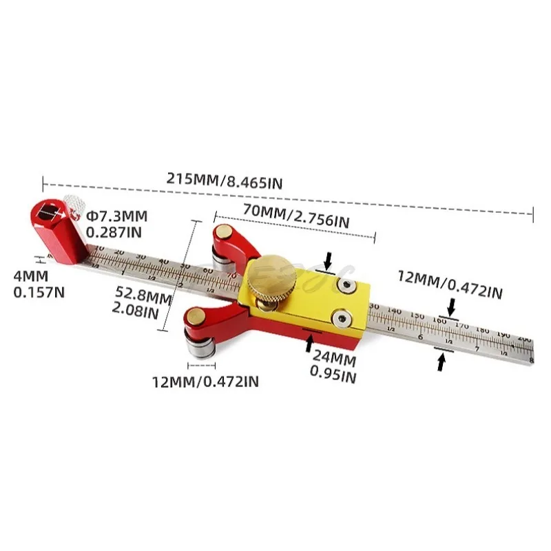 Woodworking DIY Drawing Straight Lines Arcs Measuring Height Multi-functional Parallel Drawing Tool British System