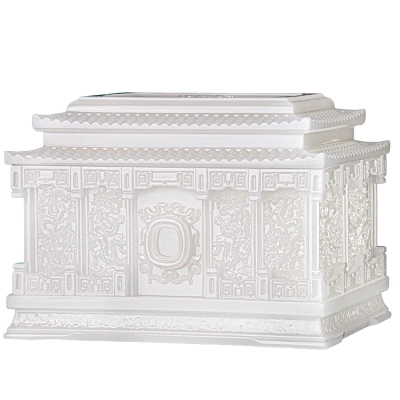 High grade Afghan jade urn box Customized jade auspicious dragon hall waterproof and moisture-proof White Marble male female