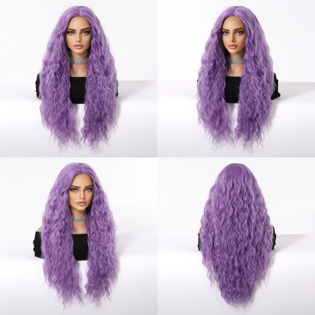 Long Curly Purple Wig Deep Wavy Purple Wig For Fashion Women T-part No Bangs Synthetic Wig Party Cosplay Christmas Use 26 Inch