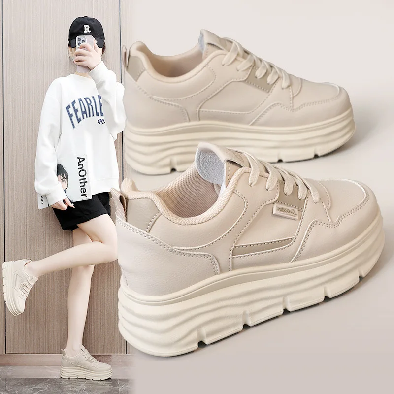 

Inner Height Increasing White Shoes for Women New Autumn Women Shoes Soft Sole Versatile Thick Sole Popular Casual Board Shoes