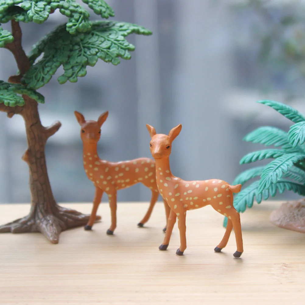 2 Pcs Sika Deer Ornament Figurine Outdoor Decor Animal Statue Themed Birthday Decorations Party Adorable