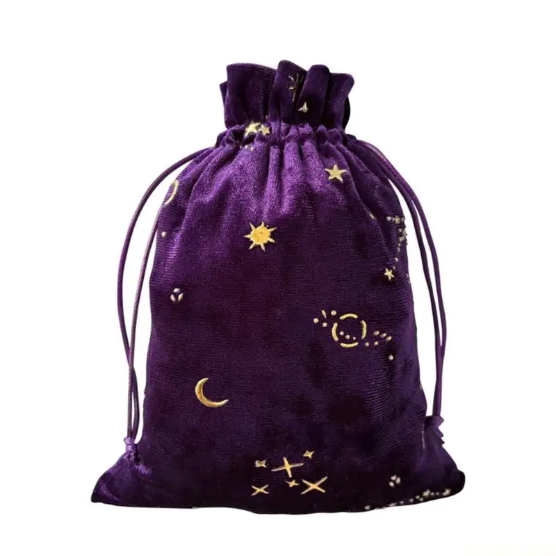 M5TC Durability Velvets Drawstring Bag Large Size Moon Phase Tarots Card Storage Bag