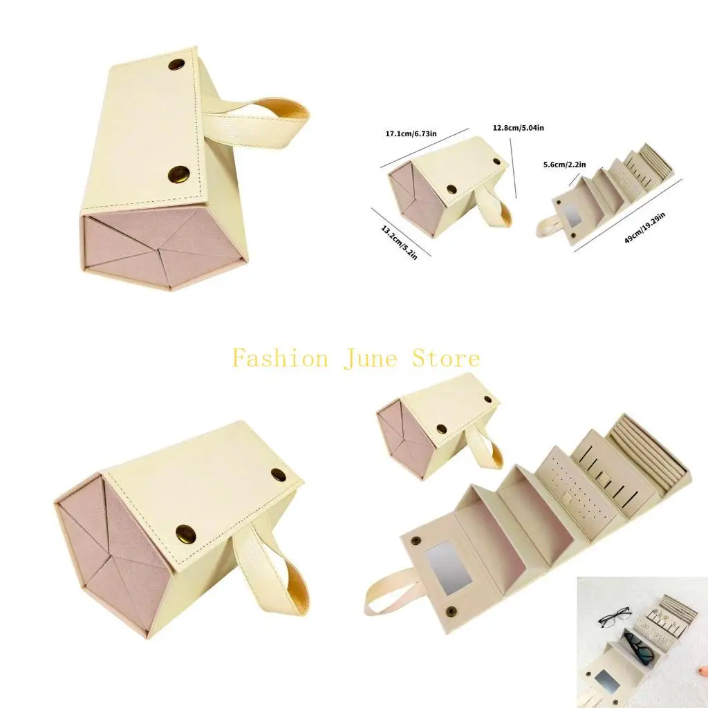 

N5KA Универсальный органайзер для ювелирных изделий, коробка для очков, складной чехол из искусственной кожи, зеркало в для