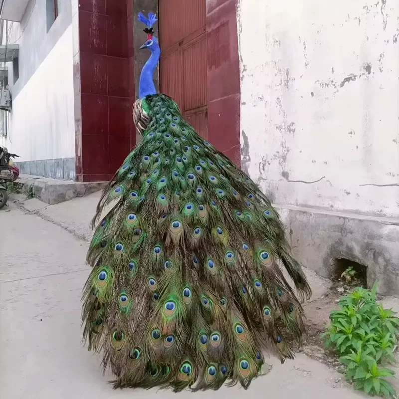 for Christmas 1.7m Big Artificial Peacock Head Statue Modern Handmade Plastic Synthetic Fur Animal Home Decoration Gift
