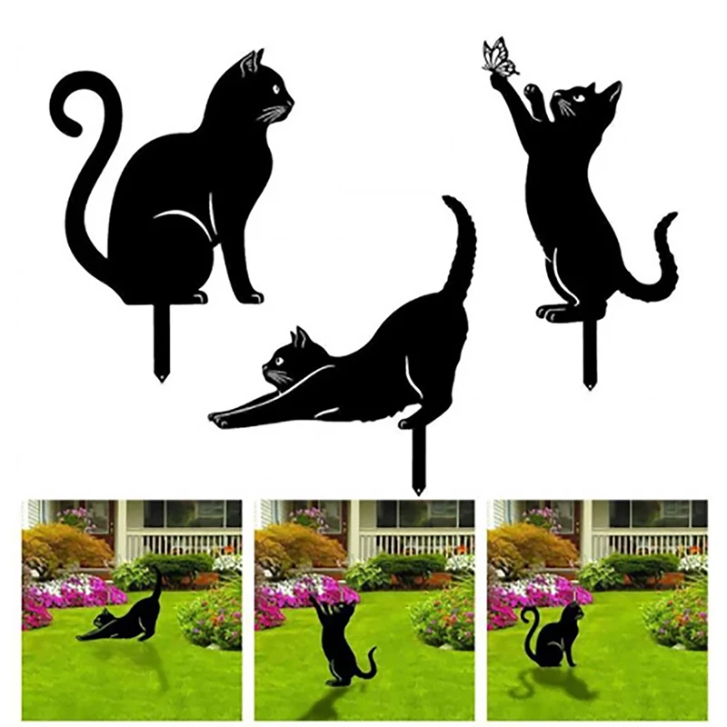 Cat Ground Stake Ornament Ground Plug Outdoor Garden Balcony Art Decoration Metal Crafts Cat Ornament For Cat Lovers