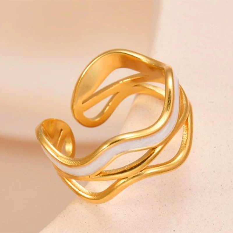 Women's Retro Gold Color Double Oil Drip Open Ring, Adjustable