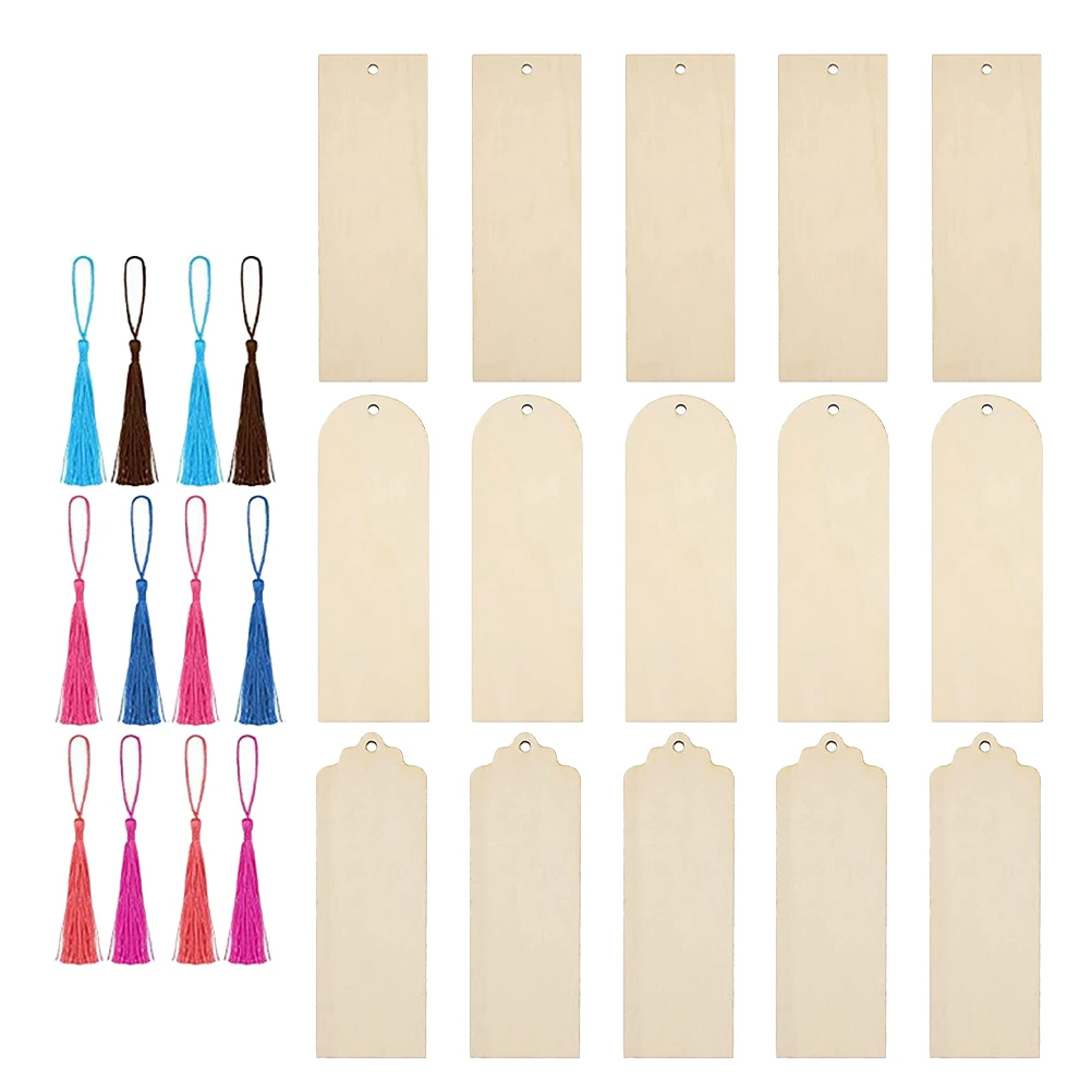 

Wooden Tassel Bookmarks Blank for DIY Unpainted Wood Smooth Surface Resistant Deformation Hanging Hole Various Occasions Student