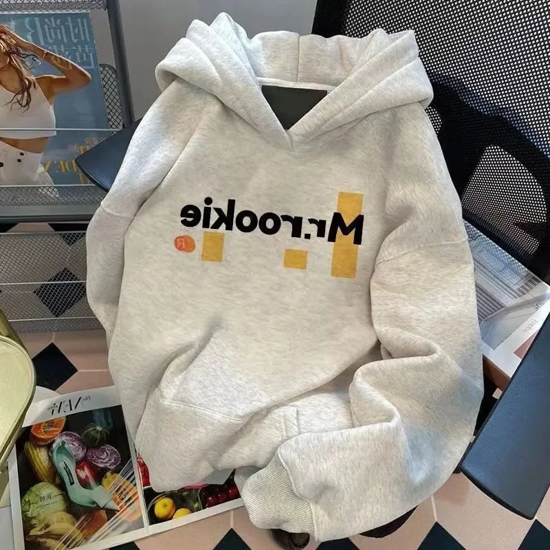 

plus Size Hoodie Women's Thiened Fce Loose Fit Korean Sle Autumn Winter Outerwear Anti-Aging Lazy Sle Casual Sweatirt