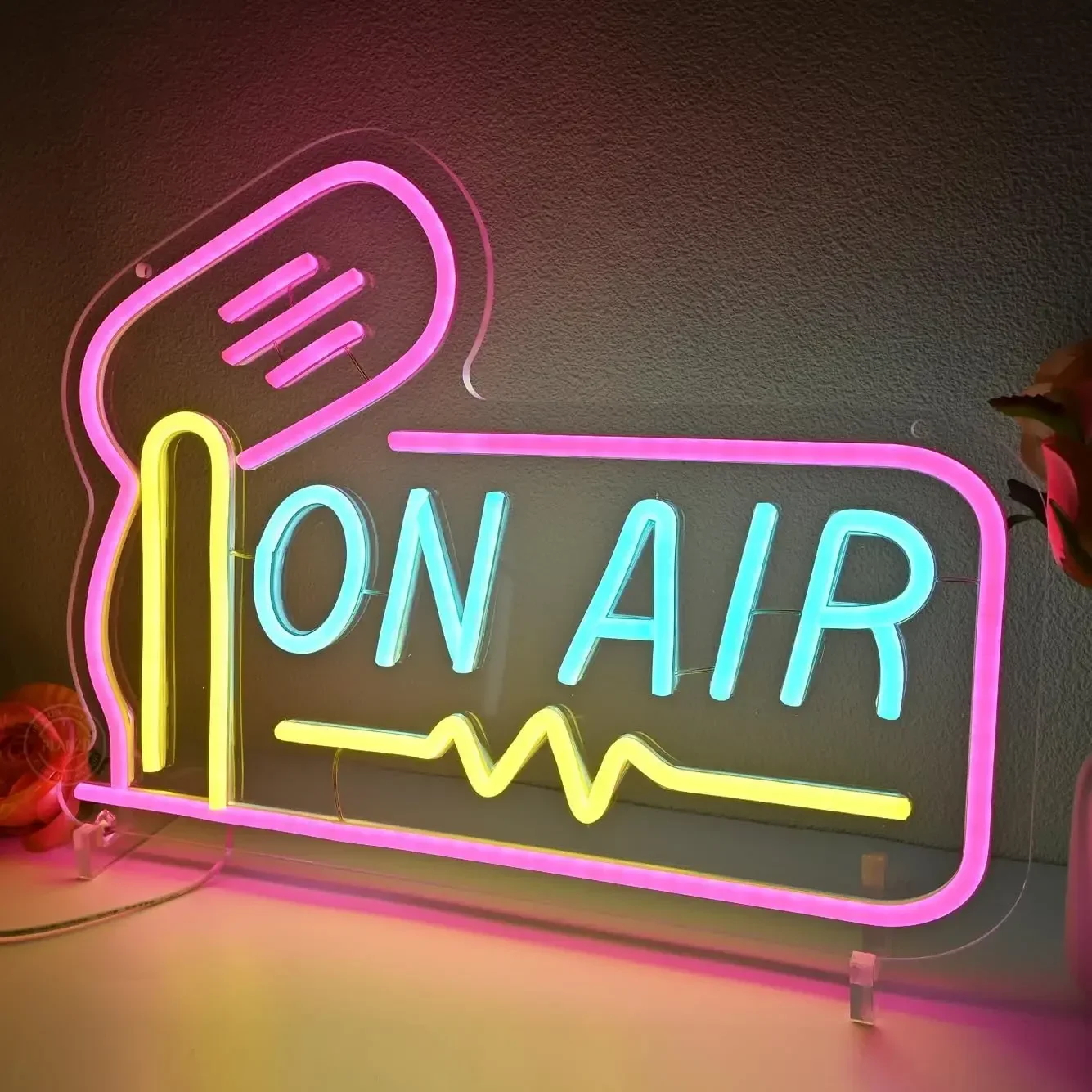 On Air Microphone Neon Sign Colorful Broadcast LED Wall Art Acrylic USB Dimmable Hanging Light Streaming Studio Decor