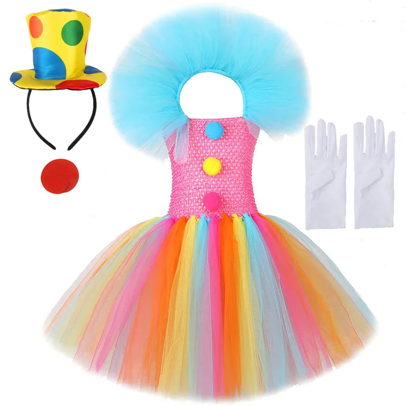 Rainbow Circus Clown เครื่องแต่งกายสําหรับสาวตลก Joker คอสเพลย์ Tutu ชุดเด็ก Carnival ฮาโลวีนชุดเด็ก Fany เสื้อผ้า