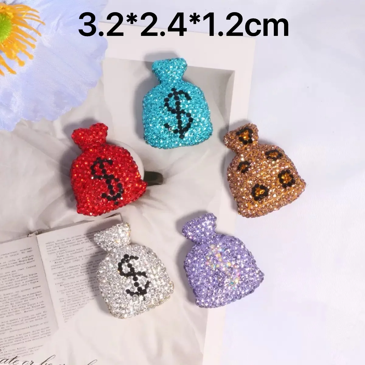 2Pcs 3D Full Diamond Luxury Money Bag Wallet Cherry Junk Phone Case Ipadcase Decoration Charms DIY Keychain Pendant Accessories