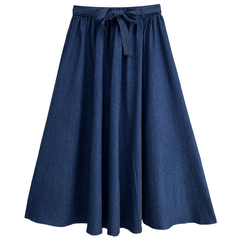 

Модная женская джинсовая юбка больших размеров, осень 2023, новый стиль, повседневная юбка трапециевидной формы средней длины с завязками и высокой талией 572