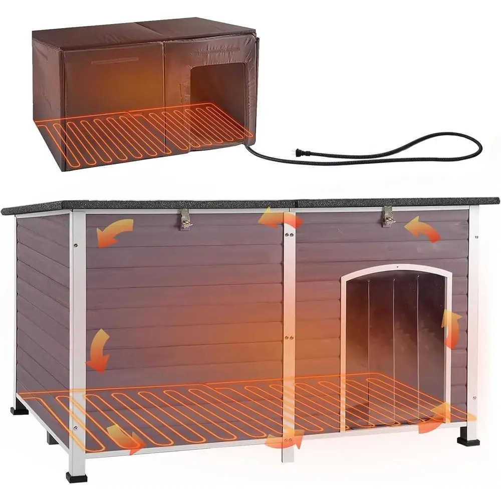 

Heated Dog House Outdoor 59" Extra Large Insulated Dog Kennel with Heater or Winter,Waterproo Dog Cage or Large & Medium,Small D