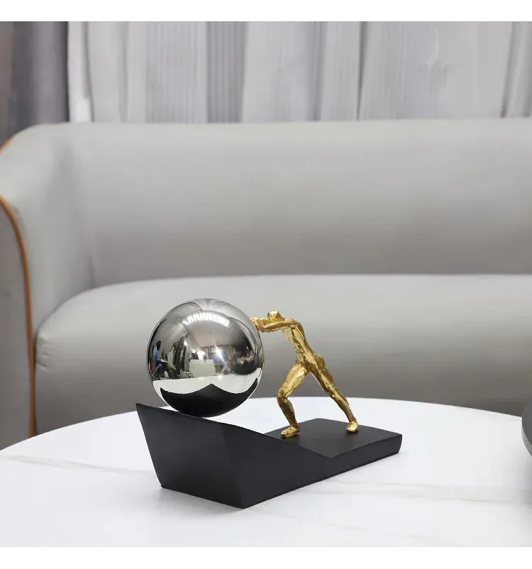 desktop decoration Pushing The Ball Character Resins Sculpture Ornaments Mythical Figures Sisyphus Pushed The Rolling Stone Stat