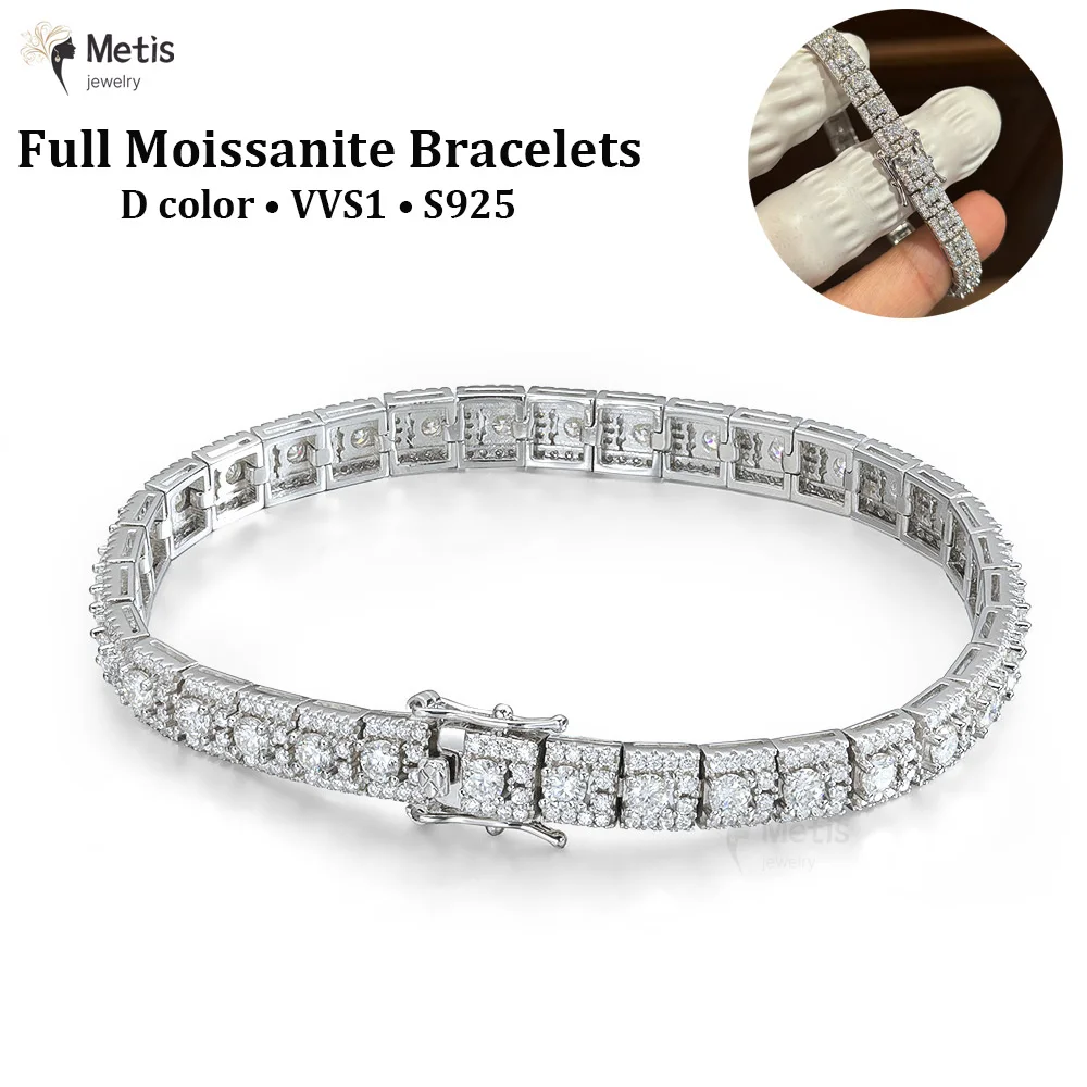 

Luxury Square Full Moissanite Tennis Bracelet For Women 925 Sterling Silver Diamond Bracelets Accessories Fine Jewelry Gift New