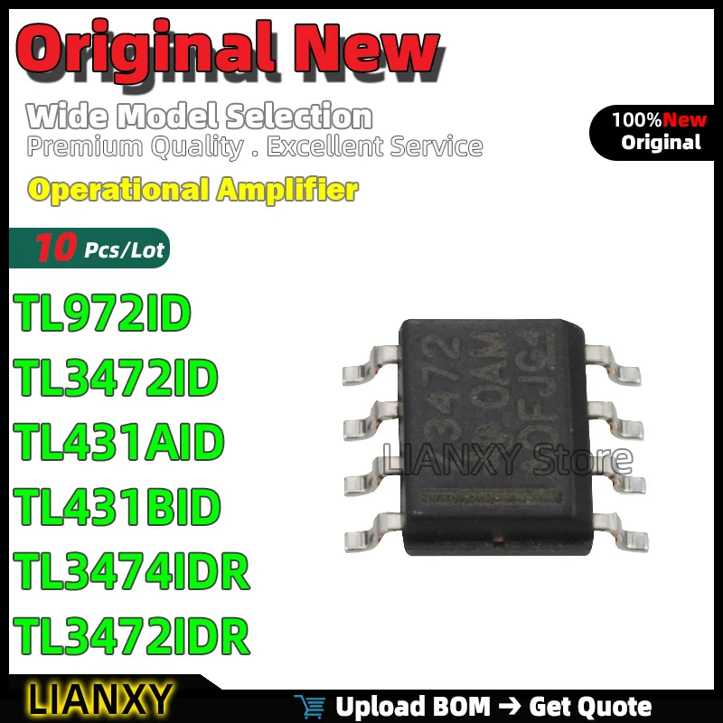 10pcs SOIC-8 TL972ID TL3472ID TL431AID TL431BID TL3474IDR TL3472IDR Operational Amplifier New Original