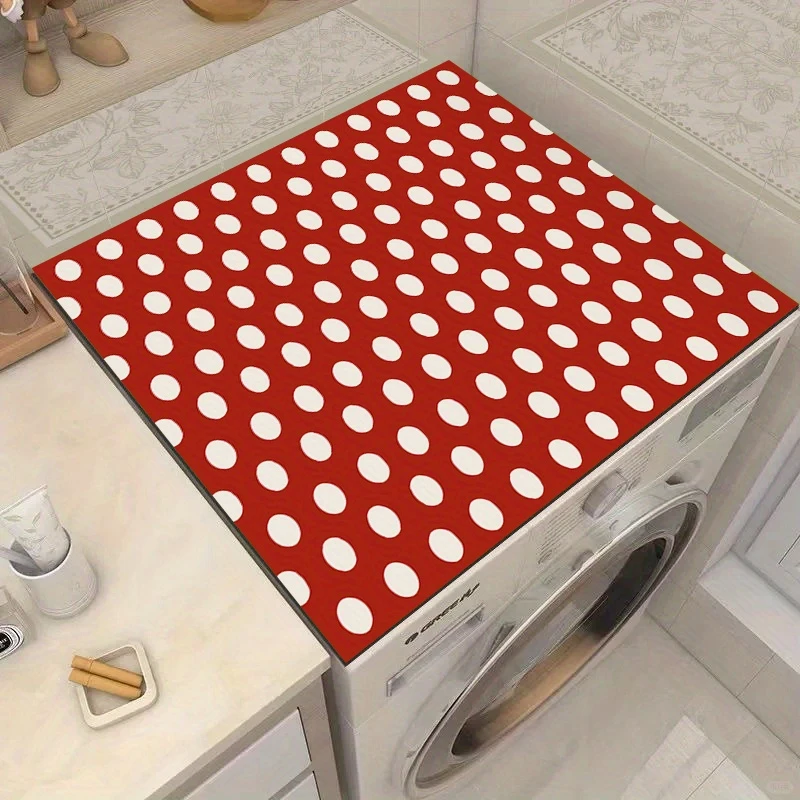 Red White Polka Dot Kitchen Drying Mat,Coffee Machine Counter,Dish Tableware Draining,Non Slip,Water Absorbent,Gift