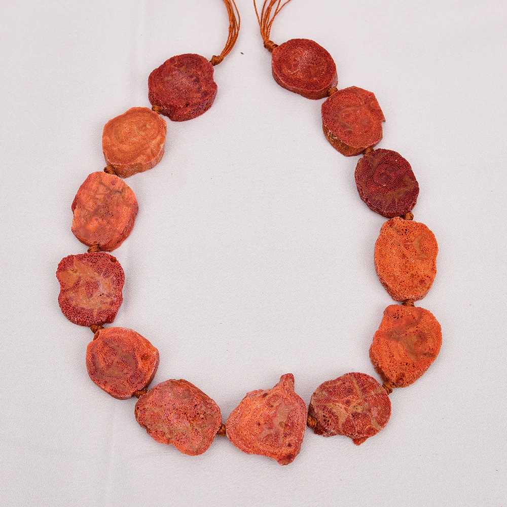 APDGG Natural Orange Red Coral Slice Chunky Nugget Real Freeform Gems Loose Beads 16