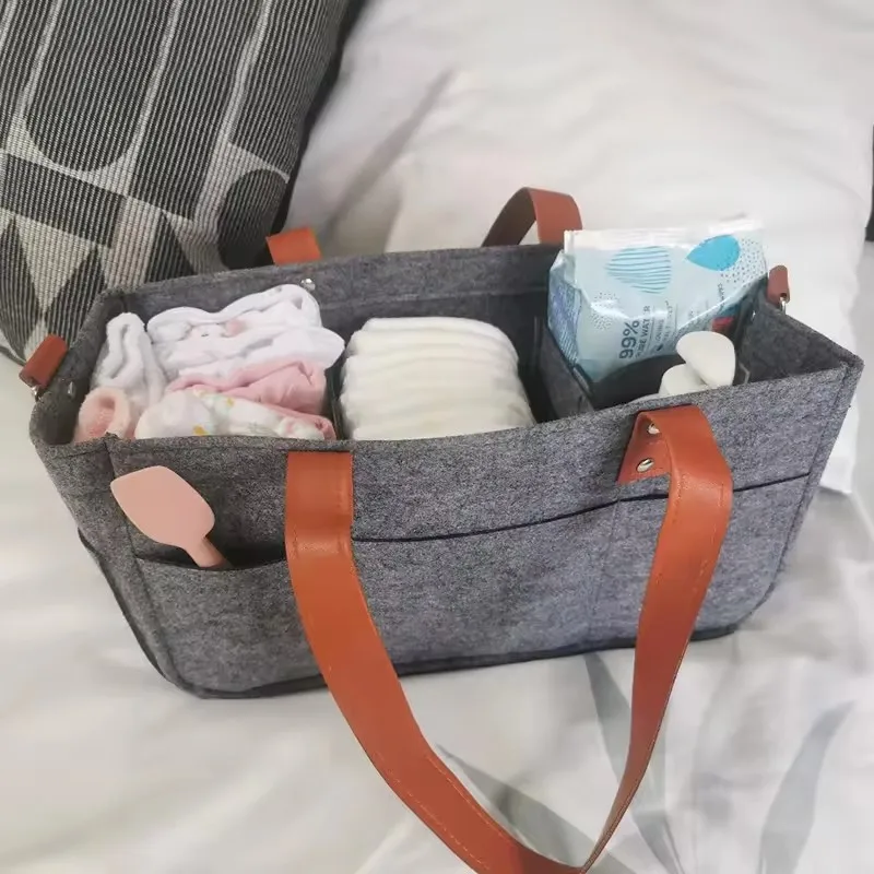 Diaper Caddy Nursery Organizer Felt Multi Layer Baby Stroller Storage Bag Portable Handle Car Organizer Mom Baby Multi Pocket - view 3
