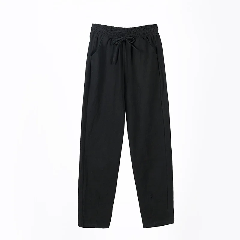XIZOU Womens Spring Summer Pants Cotton Linen Solid Elastic waist Candy Colors Harem Trousers Casual Female Pants