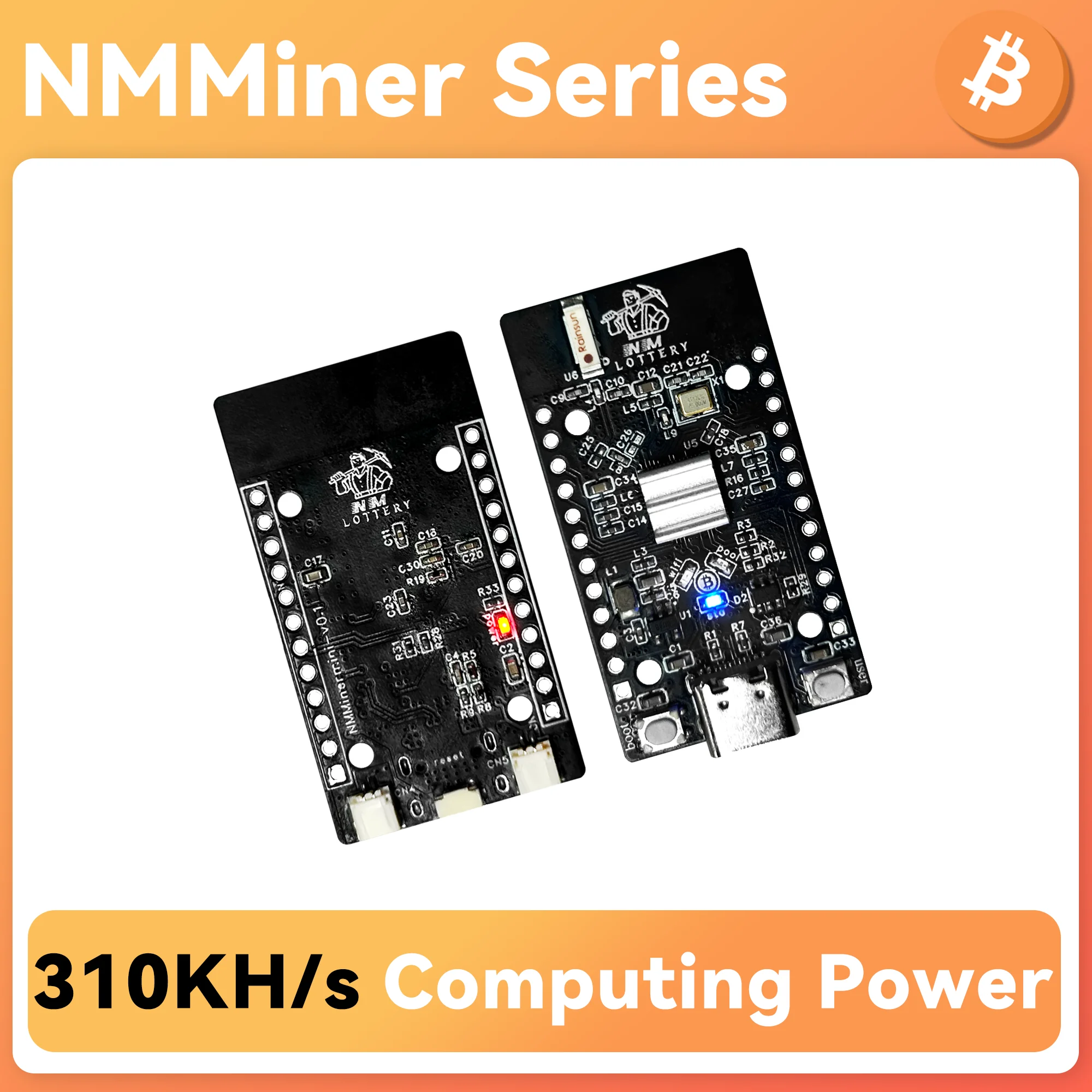 

Lucky NerdMiner Bitcons Solo Lottery BTC Board Screenless ESP32 310kH/s 5V-3A USB Chained with the Power Interface One-by-one