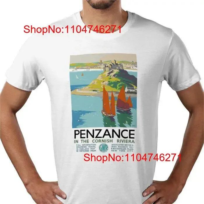 

Penzance Cornwall Advert винтажная футболка с английским туризмом и художественным принтом, винтажная потертая эластичная стильная дышащая футболка