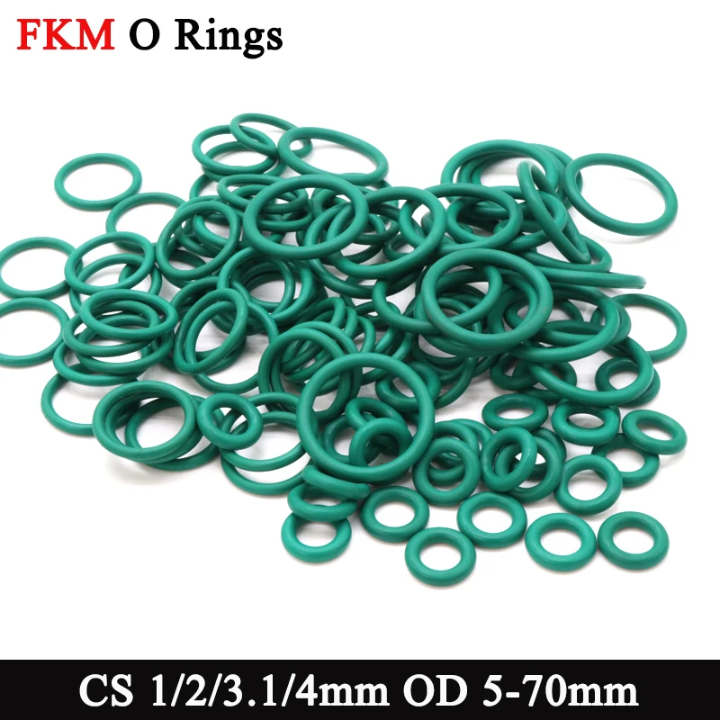 

10pcs Green FKM O Ring Seal Gasket CS 1/2/3.1/4mm OD 5-70mm Oil High Temperature Resistant Fluorine Rubber Sealing Gaskets