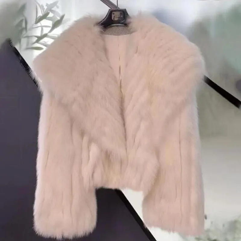 Imitation fur short coat woven Rex rabbit fur green long hair lapel winter coat