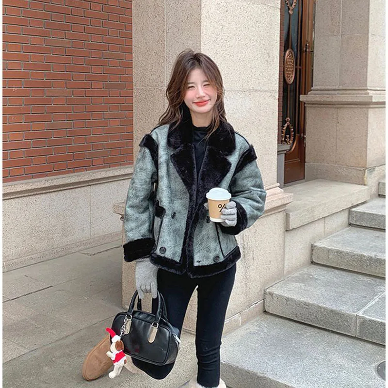 Women New Large Lapel Fur Integrated Environmentally Friendly Fur Autumn Winter Thickened Advanced Sense Loose Retro Fluffy Coat