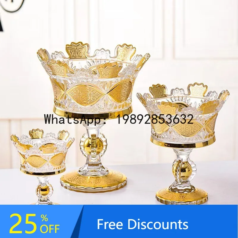 Z4  gold Middle Eastern Crown Fruit Bowl Palace Style High Foot Large Fruit Plate Exquisite Living Room Ornament Decoration