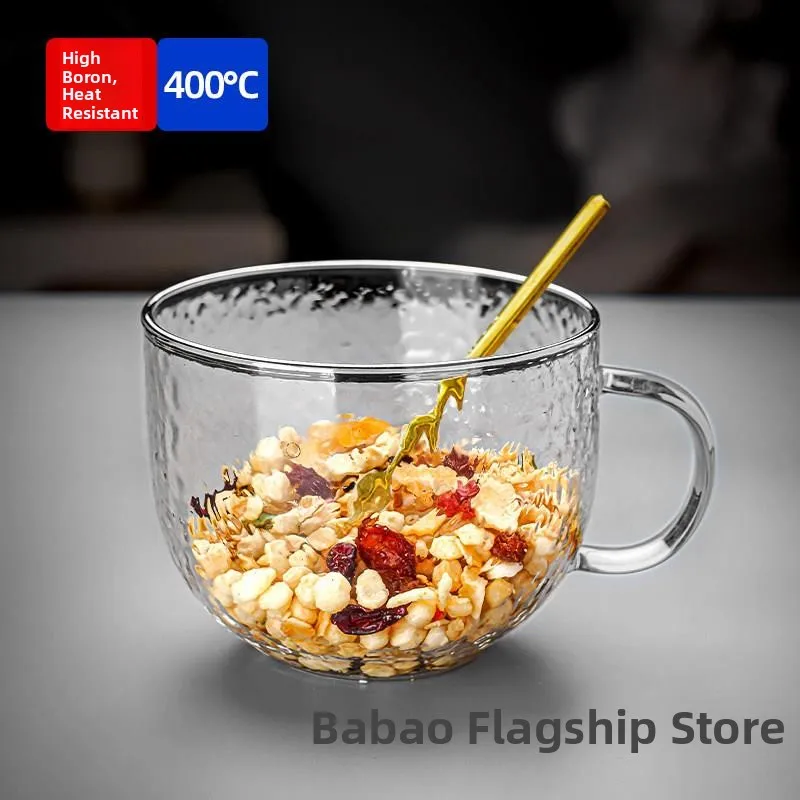 High Borosilicate Glass Breakfast Cup Water Cup Microwave Safe Heat Milk Oats Coffee Cup for Home Use Antibacterial round Shape