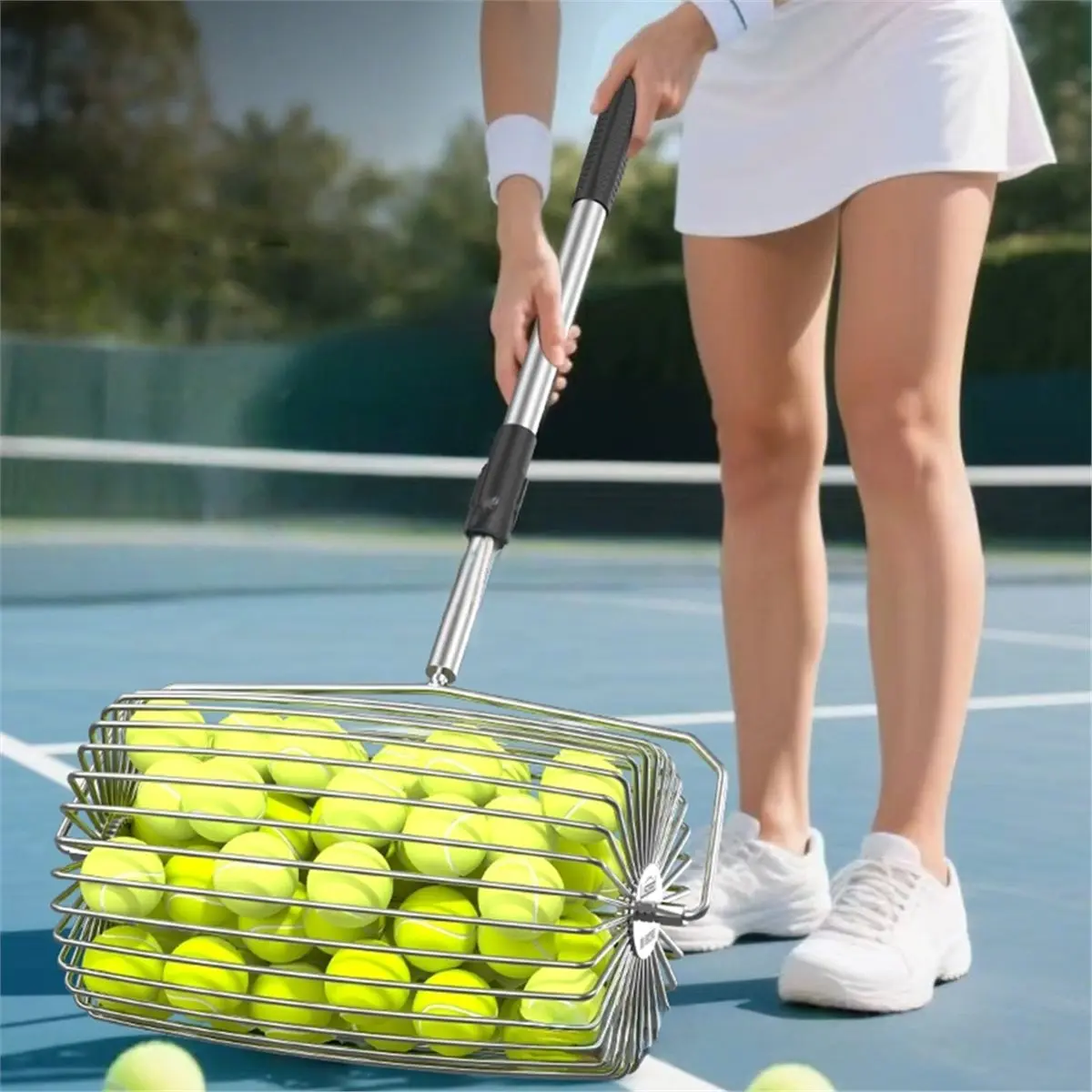 gongto Quickly Pick Up Tennis Ball Artifact Hand Push Rolling Ball Picker Telescopic Style Ball Collector for Court Training
