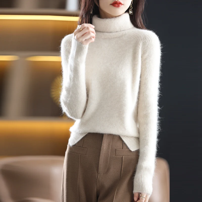 

Autumn And Winter New 100% Mink Cashmere Sweater Women's High Neck Knitted Pullover Large Loose, Warm, Elegant And Unique Top