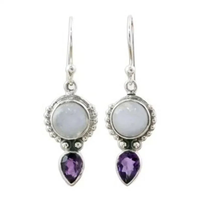 New Bohemia Geometric Classic Vintage Round Purple Stone Drop Dangle Earrings for Women Party Jewelry Gift Custom Jewelry