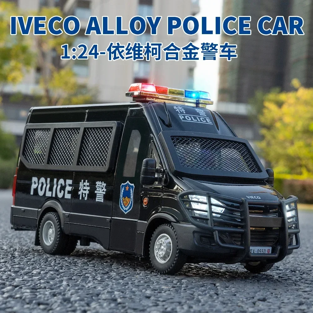 1: 24 High Simulation Iveco Swat Sound-light Echo Alloy Special Police Car Model Decorations for Children's Toys for Gifts