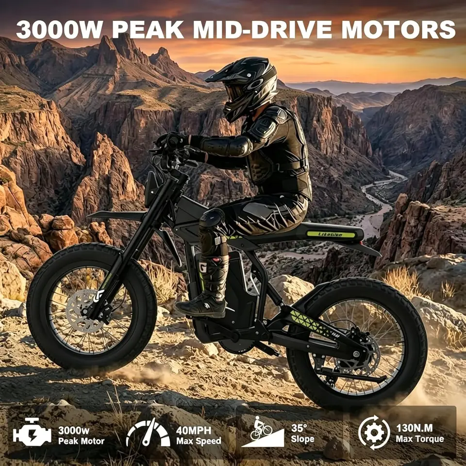 Electric Bike for Adults, 3000W Peak Motor, 60V 27AH Large Battery, NFC Unlock, Electric Mountain Bike, 20" Fat Tire Electric Di image 4