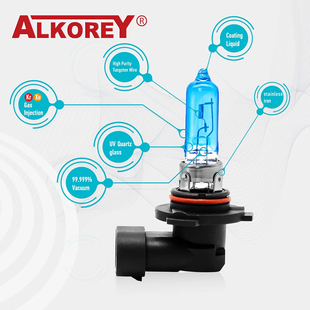 ALKOREY 2 ชิ้น 9005 HB3 12 โวลต์ 65 วัตต์ 5000 พัน Super White แก้วควอตซ์ Xenon ไฟหน้ารถหลอดไฟฮาโลเจนหมอกหลอดไฟอัตโนมัติ