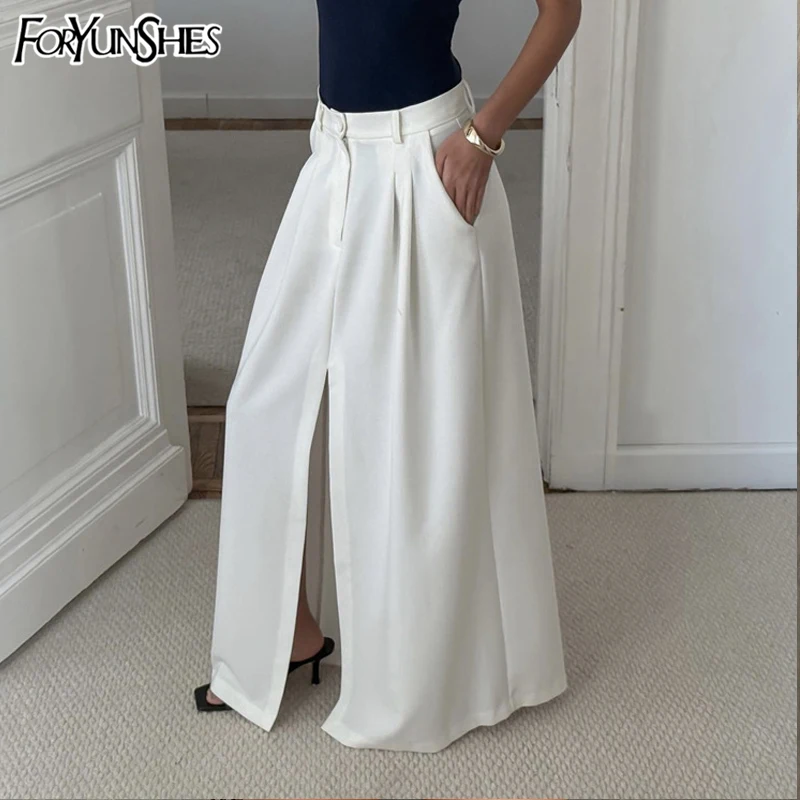 

Elegant Loose White Women's Maxi Skirt Casual High Waist Slit Long Skirt Classic Night Prom Female Clothing 2025