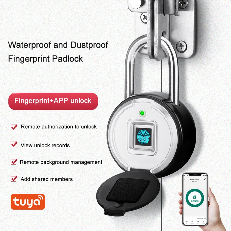 New Tuya App Smart Fingerprint Padlock Waterproof Anti-Theft Student Dormitory Cabinet Outdoor Warehouse Door Gym